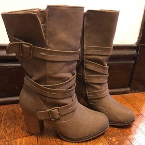 Adorable Tan Boots with Buckle Details - Size 8.5